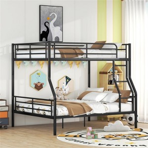 RISOKEYS Full XL Over Queen Bunk Bed - Heavy-Duty Metal Bunk Bed for Adults, Boys, Girls & Teens, Dormitory Use, Can be Divided into Two Beds, Black - 1 of 4