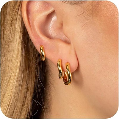 Small Sterling Silver Huggie Hoop Earrings Set for Women, 14K Gold Plated Hoops Stacks for Multiple Piercings