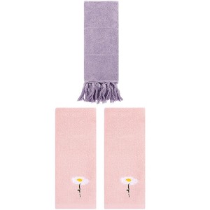 REGALWOVEN 3 Packs Cotton Soft Absorbent Floral Pattern and Solid Hand Towels - 1 of 4