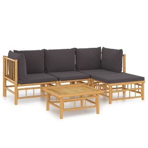 vidaXL Bamboo Patio Lounge Set- 5 Piece Outdoor Relaxation Furniture with Comfortable Dark Gray Cushions, Sturdy Table and Flexible Modular Design - 1 of 4