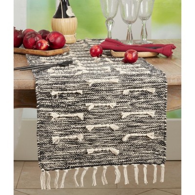 Black and Beige Cotton Dashed Stitch Table Runner