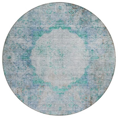 Teal Blue Aqua And Gray Oriental Washable Indoor Outdoor Area Rug