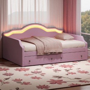 Polibi Velvet Twin/Full Daybed with APP-Controlled Light Strip and 2 Drawers - 1 of 4