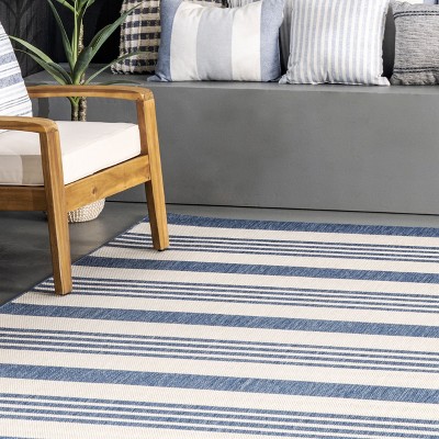 Coastal Stripe Blue Synthetic 10' x 14' Reversible Area Rug