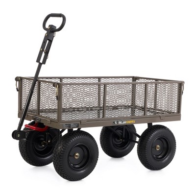 Gorilla Carts Heavy Duty Steel Dump Cart Gardening Wagon with Quick Release System, 1200 Pound Capacity, Removable Sides and Convertible Handle, Gray