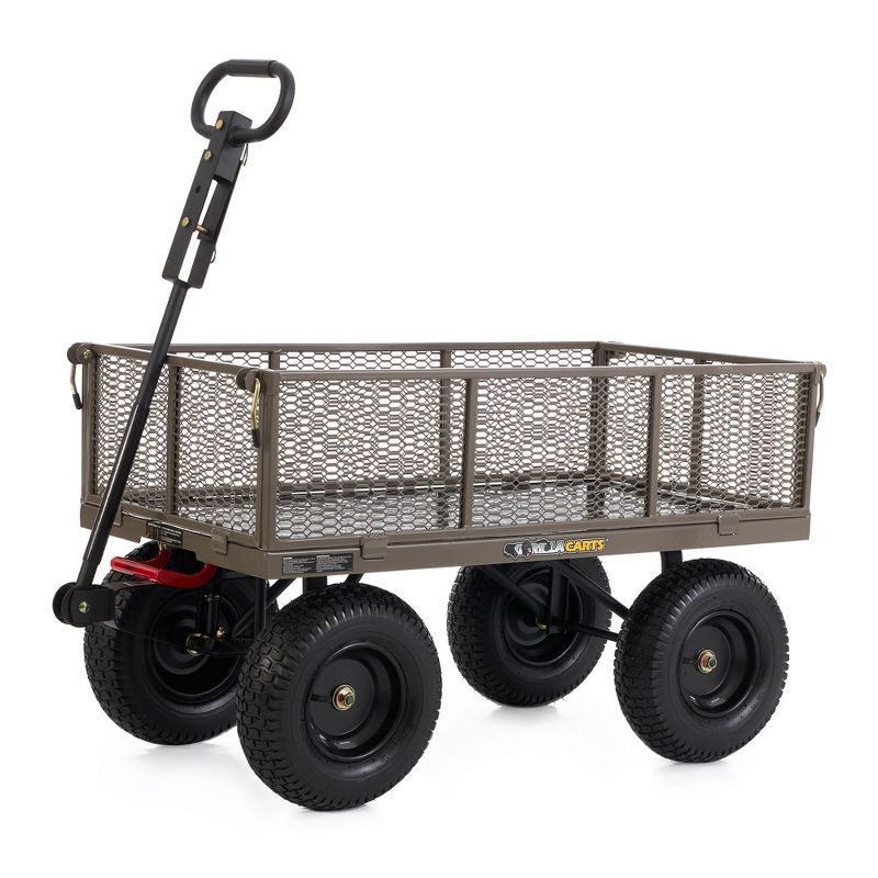 Gorilla Carts Heavy Duty Steel Dump Cart Garden Wagon w/ Quick Release System, 1200 Pound Capacity, Removable Sides & Convertible Handle, Gray Finish, 1 of 8