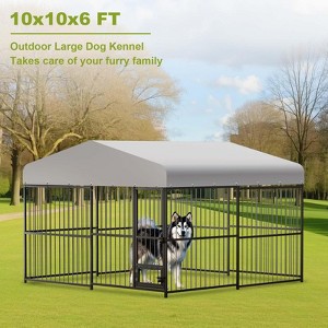 Large Outdoor Dog Kennel (10x10x6FT), Heavy Duty Metal Dog Cage with Rotating Feeding Bowl, Waterproof Roof Cover and Lock, for All Dog Breeds - 1 of 4