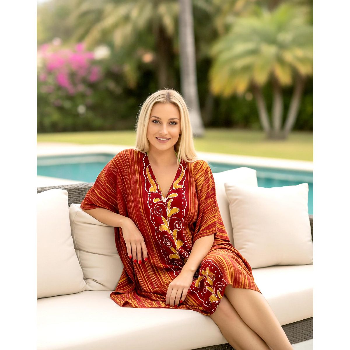 LA LEELA Summer Cotton Women Tunic Dress Resortwear Vacation Holiday Cruise Pregnancy Wear Relaxed Fit Travel Outfit 2X-3X Orange Paisley - thumbnail 4