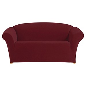 Stretch Pixel Corduroy Loveseat Slipcover Burgundy - Sure Fit, Red