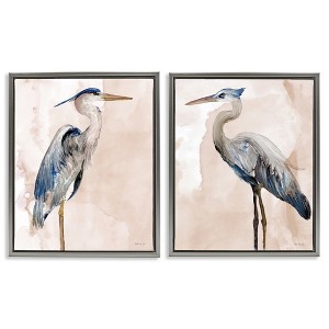 Stupell Industries Beautiful Heron Birds Standing Watercolor 2pc Floating Frame Art Set - 1 of 4