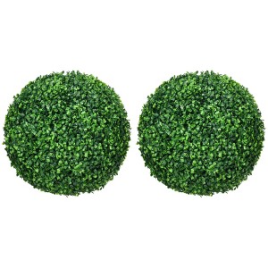HOMCOM Artificial Boxwood Topiary Trees Balls, Set of 2 Potted Indoor Outdoor Fake Plants for Home Office, Living Room Decor - 1 of 4