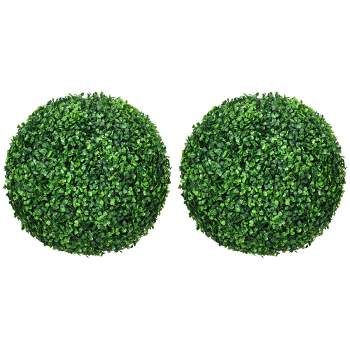 HOMCOM Artificial Boxwood Topiary Trees Balls, Set of 2 Potted Indoor Outdoor Fake Plants for Home Office, Living Room Decor