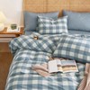 Gingham Cotton Duvet Cover Set, Plaid Buffalo Check, 100 Washed Cotton, 3 Pieces, Greyish Blue White, King Size - 4 of 4