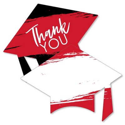 Big Dot of Happiness Red Grad - Best is Yet to Come - Shaped Thank You Cards - Red Graduation Party Thank You Note Cards with Envelopes - Set of 12