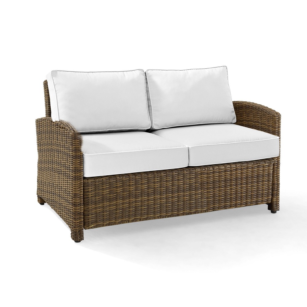 Photos - Sofa Crosley Bradenton Outdoor Loveseat: Weathered Brown/White, Steel Frame, Moisture-Resistant Cushions  