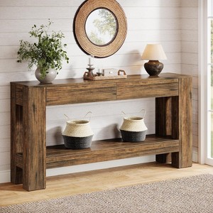 Lantine 63" Wooden Console Table with 2 Drawers, Farmhouse Entryway Table with Storage Shelf, Sofa Table for Living Room, Hallway - 1 of 4
