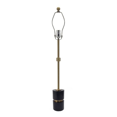 Tall Black Marble and Brass Buffet Lamp with White Shade
