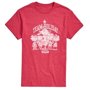Men's - Peanuts - Snoopy Charlie Linus Sally and Lucy Team Holiday Spirit Short Sleeve Graphic T-Shirt - 1 of 4