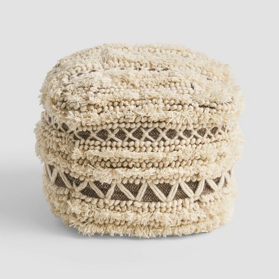 Billie Boho Ottoman Pouf Ivory/Gray - Christopher Knight Home