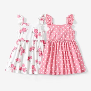 PATPAT 3pk Multipack Girl Toddler Dresses Sleeveless Strawberry Pineapple Fruits Polka Dots Casual Ruffle Cute Dresses - 1 of 4