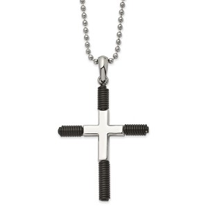 Black Bow Jewelry Mens Stainless Steel & Black Plated Coiled XL Cross Necklace, 22 Inch - 1 of 3