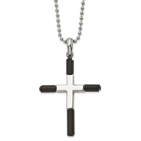 Black Bow Jewelry Mens Stainless Steel & Black Plated Coiled XL Cross Necklace, 22 Inch - image 1 of 3