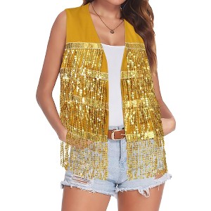 Nlife Women's Solid Color Sparkly Sequin Fringed Trim Sleeveless Glitter Jacket - 1 of 4