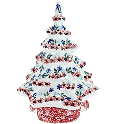 Blue Rose Polish Pottery Red Christmas Tree Luminary