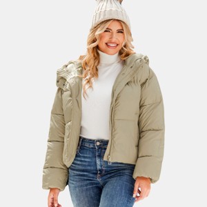 Women's Cozy Khaki Puffer Jacket with Front Zipper Warm Winter Essential - Cupshe - 1 of 4