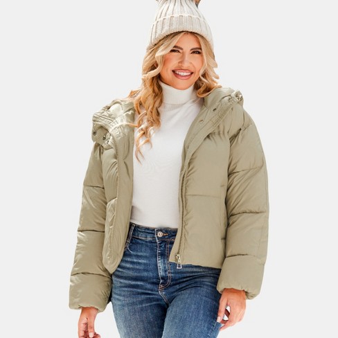 Khaki puffa jacket deals