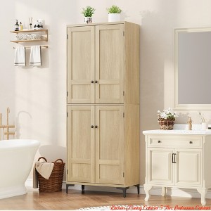 Dining Room 63 in Tall Storage Cabinet, Kitchen Pantry Cabinet 5 Tier Bathroom Cabinet w/ 4 Doors Adjustable Shelves - 1 of 4