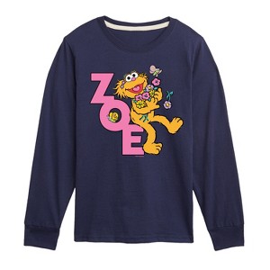 Boys' - Sesame Street - Zoe With Flowers -Toddler and Youth Long Sleeve T-Shirt Long Sleeve Graphic T-Shirt - 1 of 3