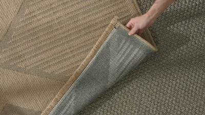 Natural Beige Geometric Flat Woven Wool and Synthetic Rug 8' x 10'
