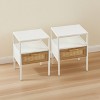 KWPZQEB Rattan Nightstands Set of 2 -Farmhouse Night Stand with Drawer and Storage Shelf - Boho Bedside Table End Side Table for Bedroom, White - 2 of 4