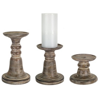 Traditional Stone Candle Holder Set Polyresin Decor (3pc) by Melrose