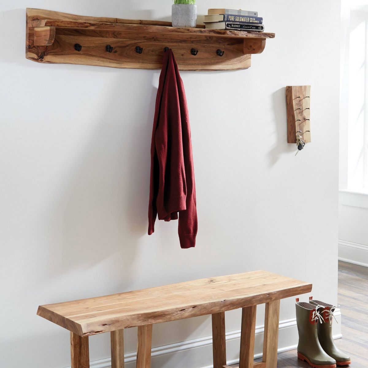 Alaterre Furniture Alpine Natural Brown Live Edge Wood Coat Hooks with Shelf - thumbnail 10