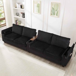 4-Seater Sofa Couch with Hidden Arm Storage, Sofa with USB Ports and Flip-Top Cup Holders, Corduroy Sofa with Plywood Frame-Cuddlewood - 1 of 4