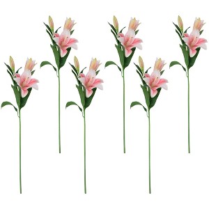 Northlight Real Touch™ Pink Artificial Lily Floral Stems, Set of 6 - 38" - 1 of 4