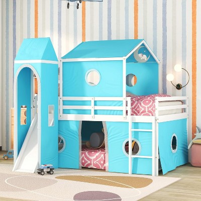Acekool Kids Loft Bed - Playhouse Design with Tent