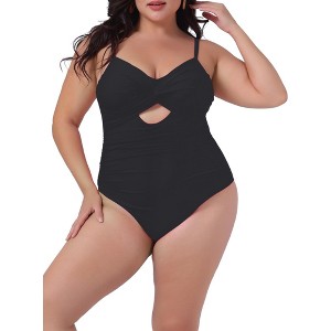 Agnes Orinda Women's Plus Size Cutout High Waisted Tummy Control One Piece Swimsuit - 1 of 4