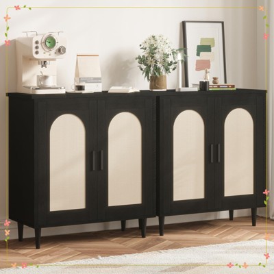 Rattan Buffet Cabinet with Storage, Single Door Accent Console Table for Entryway