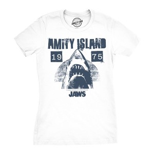 Funny JAWS T Shirt Amity Island 1975 Shark Movie Tee For Ladies - Crazy ...