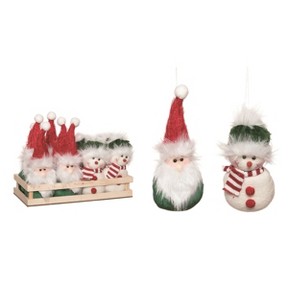 Transpac Polyester 9.75 in. Multicolor Christmas Plush Alpine Santa and Snowman Ornaments In Crate Set of 12 - 1 of 2