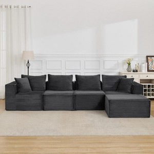 107"/ 137" Modular Sectional Cloud Couch,Deep Seat Boneless Couch,Convertible Comfy Floor Sofas with Ottomans and Memory Foam - 1 of 4