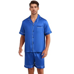 INSPIRE CHIC Men's Satin Sleepwear Short Sleeve Nightwear Shorts Summer Pajamas Set 2 Pieces - 1 of 4