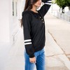 Anna-Kaci Women's Button-Front Hoodie with Stripe Sleeve Detail and Relaxed Fit for Casual Looks - 4 of 4