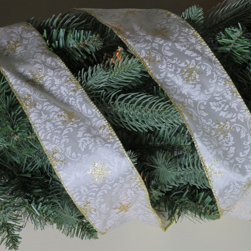 Northlight Gold and White Snowflake Printed Christmas Wired Craft Ribbon 2.5" x 10 Yards, 3 of 4