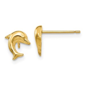 Black Bow Jewelry 8mm Polished 3D Dolphin Post Earrings in 14k Yellow Gold - 1 of 4