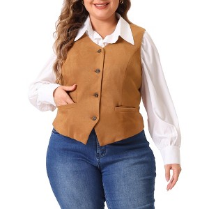 Agnes Orinda Women's Plus Size Fully Lined 4 Button V-Neck Business Faux Suede Fashion Vests - 1 of 4