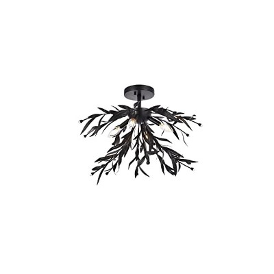 Elegant Wispy Branches 23" Black Steel & Crystal 4-Light Flush Mount